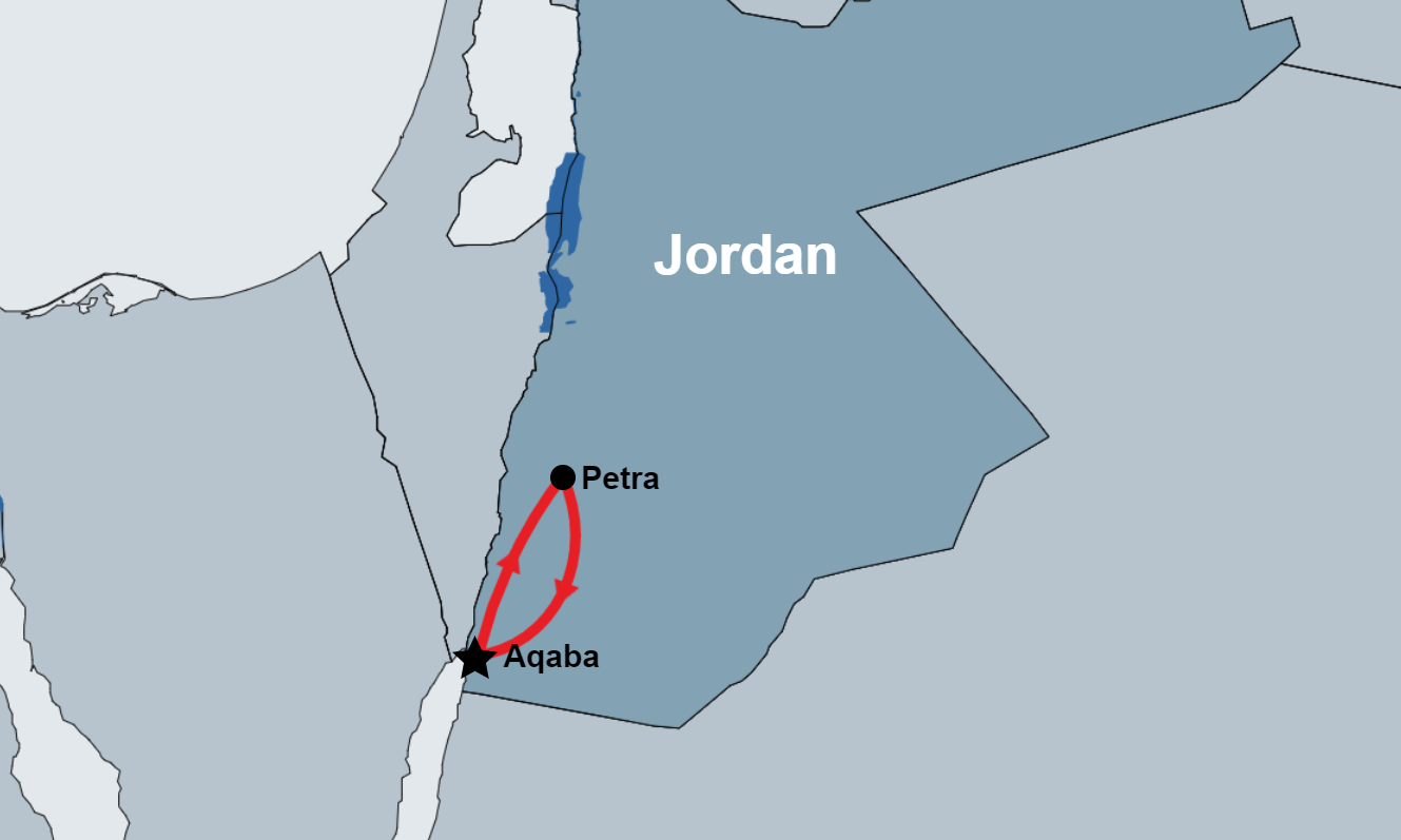 Petra Tour from Aqaba map Petra Tour from Aqaba map